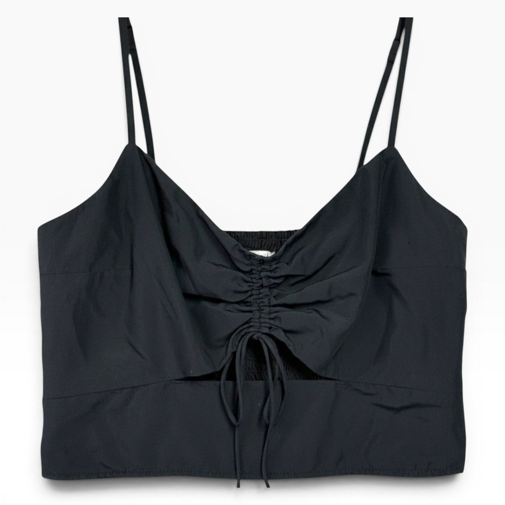 ABERCROMBIE FITCH Cutout Lined Ultra Crop Top Blouse Womens S Black Ruched Back - Picture 2 of 7